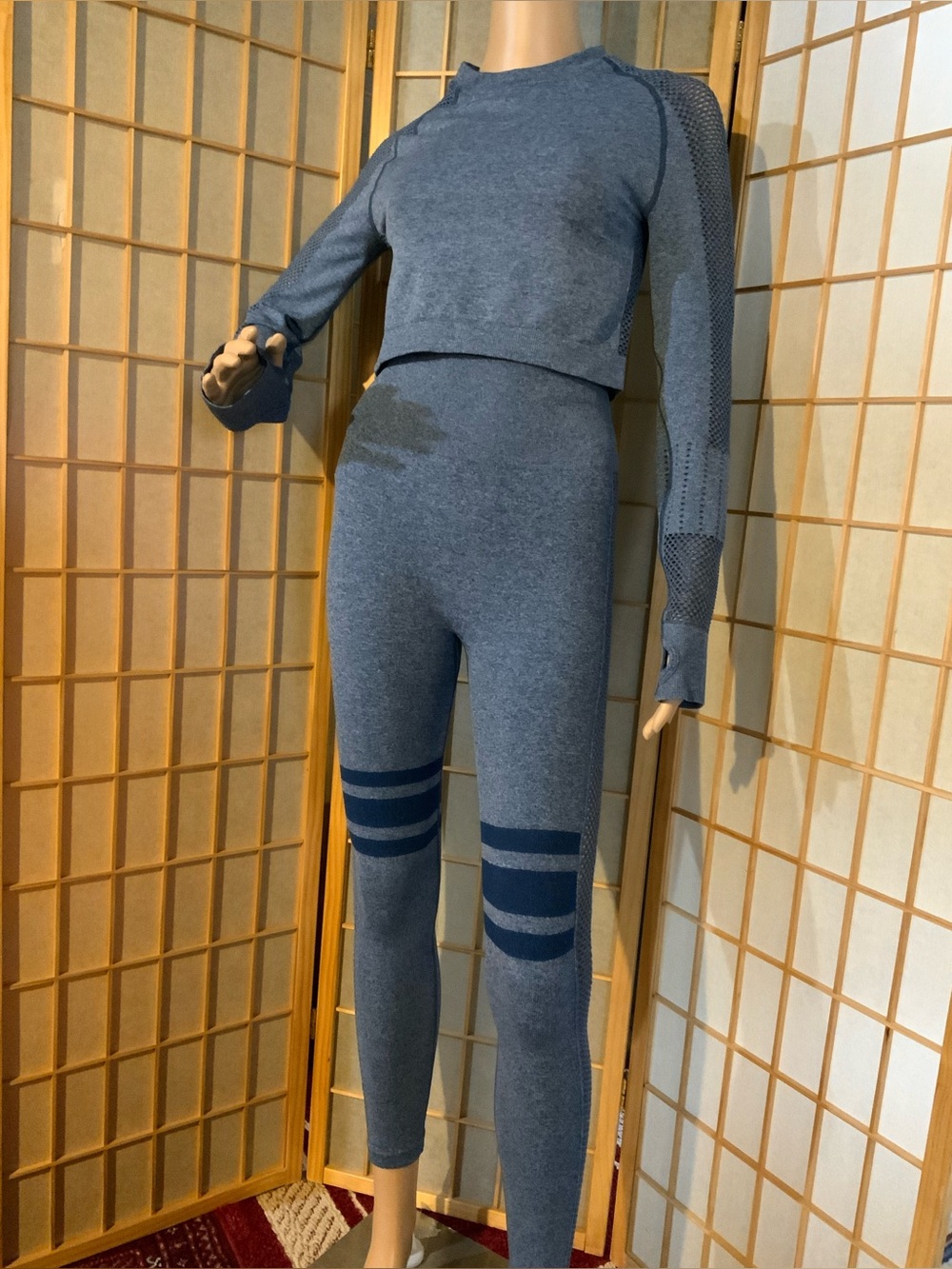Seamless Heathered Blue Active Set - Cropped Top & High-Waist Leggings